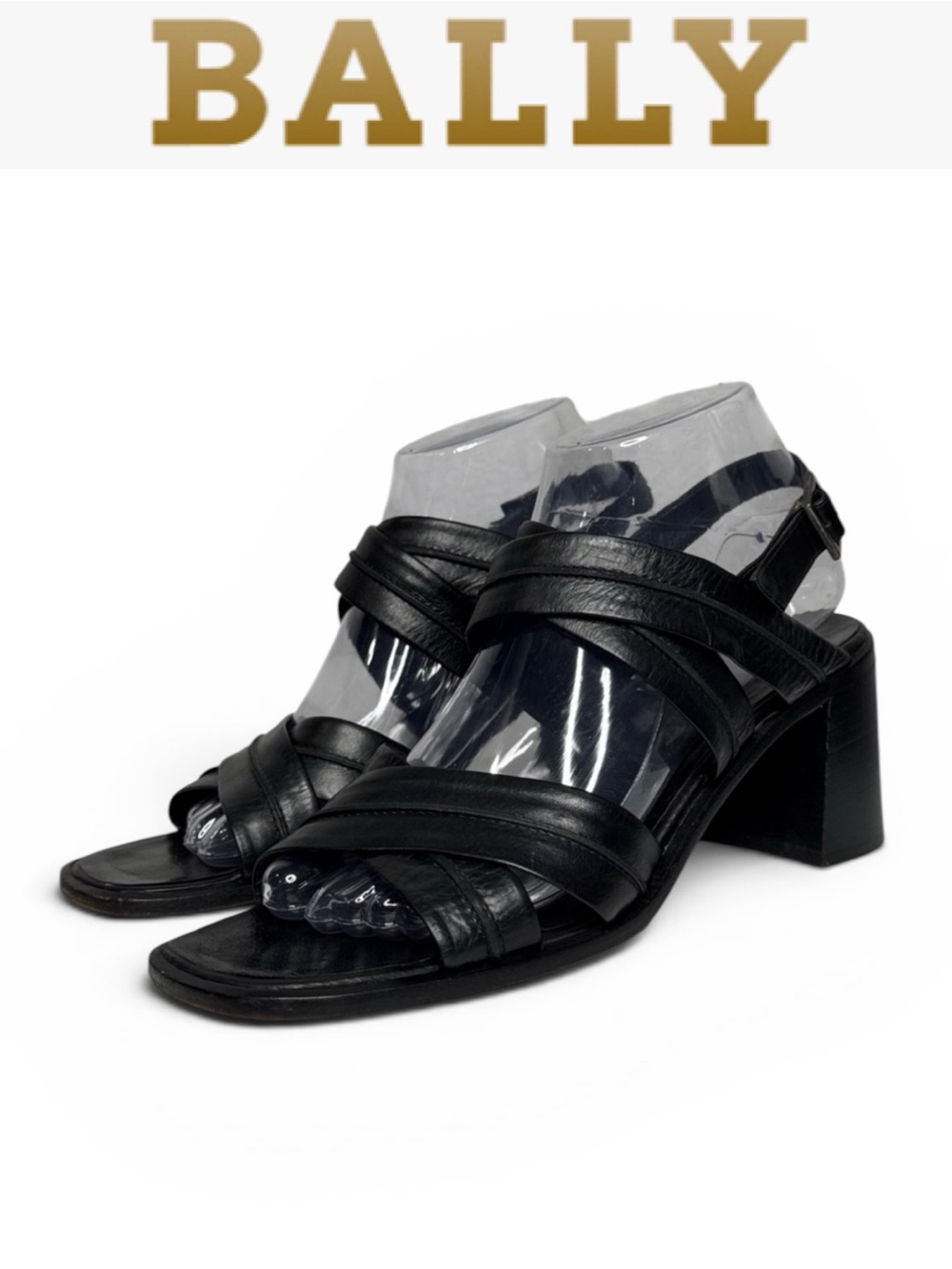 BALLY MARJORITE BLACK LEATHER STRAPPY BLOCK HEEL SANDALS MADE IN ITALY SIZE 9